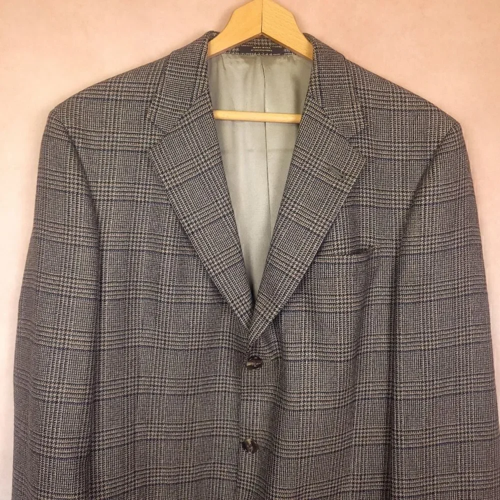 Hart Schaffner Marx Brown Wool Plaid 3 Button Blazer Jacket size 42L